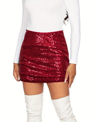 Sequin Solid Skirts Sexy Bag Hip Slim Party High Waist Mini Skirts Women
