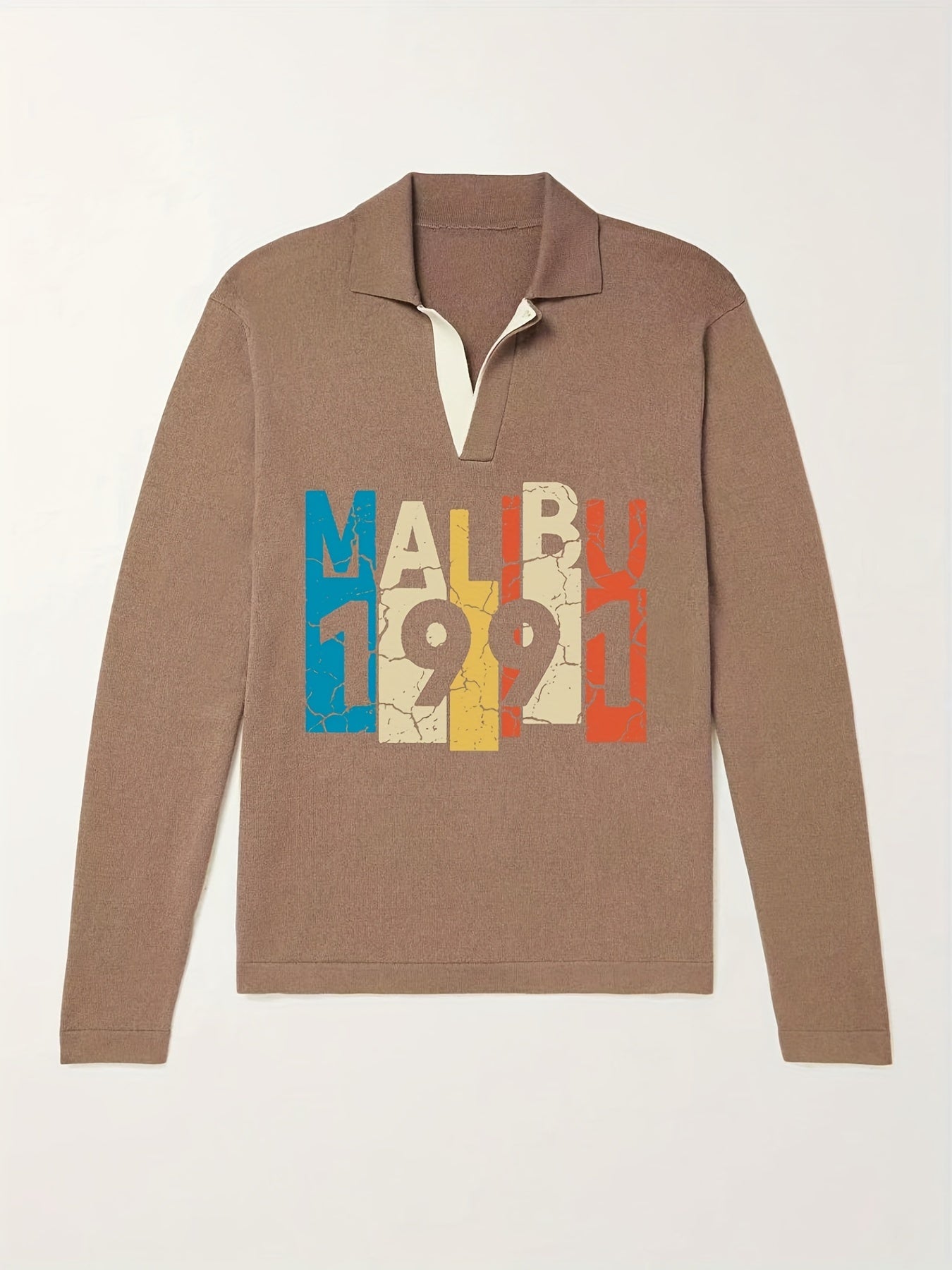 1991 Pattern Knit Polo Shirt Men's Casual Lapel Sweater