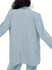 Striped Print Lapel Blazer Open Front Long Sleeve Outerwear