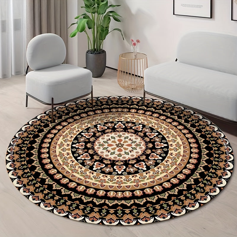 Retro Flowers Large Area Circular Carpet