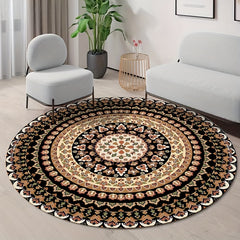 Retro Flowers Large Area Circular Carpet