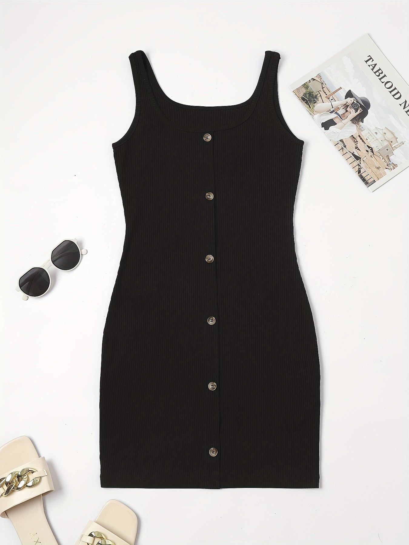 Ribbed Knit Scoop Neck Tank Dress