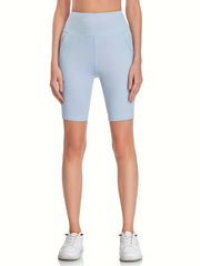 High Waist Biker Shorts Stretchy Pockets Knee Length Yoga Pants