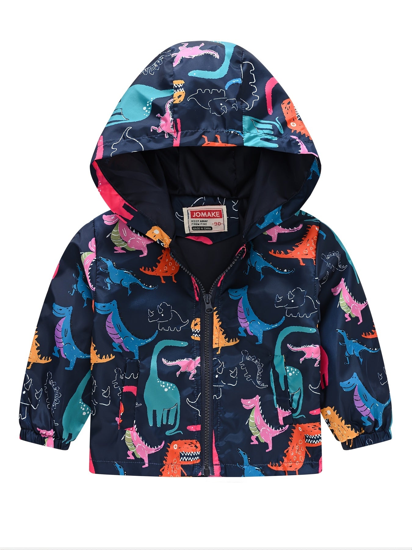 Dinosaur Print Zipper Hooded Jacket for Boys & Girls