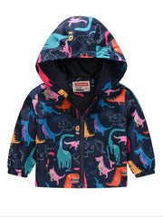 Dinosaur Print Zipper Hooded Jacket for Boys & Girls