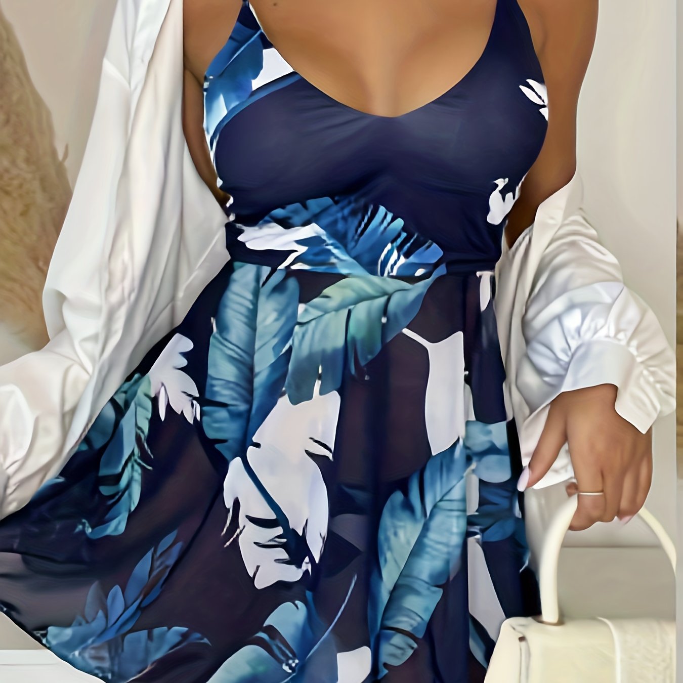 Tropical Print V Neck Tankini Set