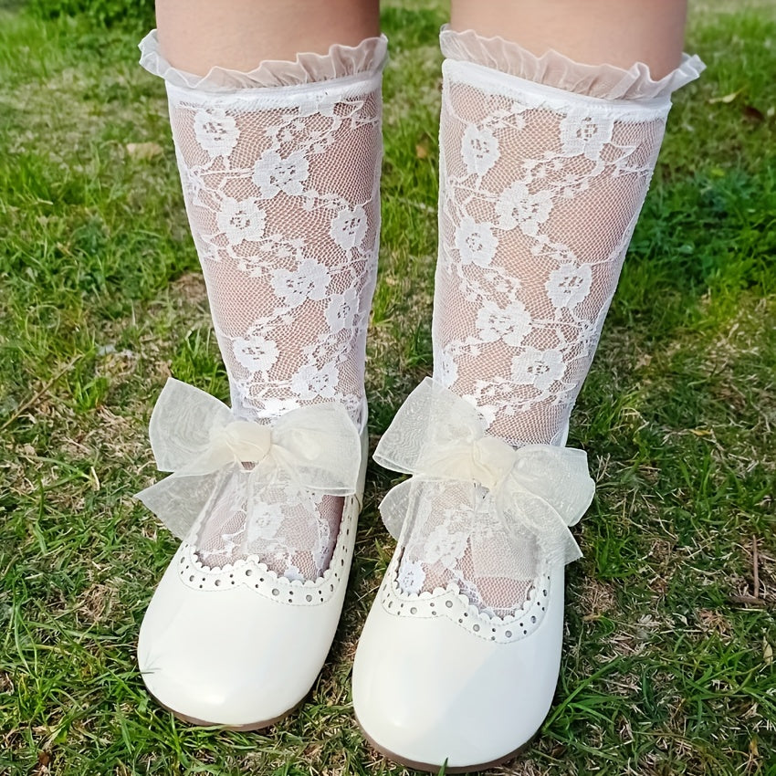 Girls Bow Mesh Crew Socks for Kids