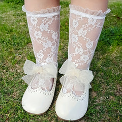 Girls Bow Mesh Crew Socks for Kids
