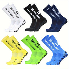 2pairs Men's Sports Socks Soccer Non slip Thick Grip Crew Socks