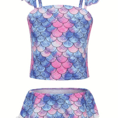 Toddler Girls Bikini Tankini Swimsuit Ruffle Trim Top & Skort Set