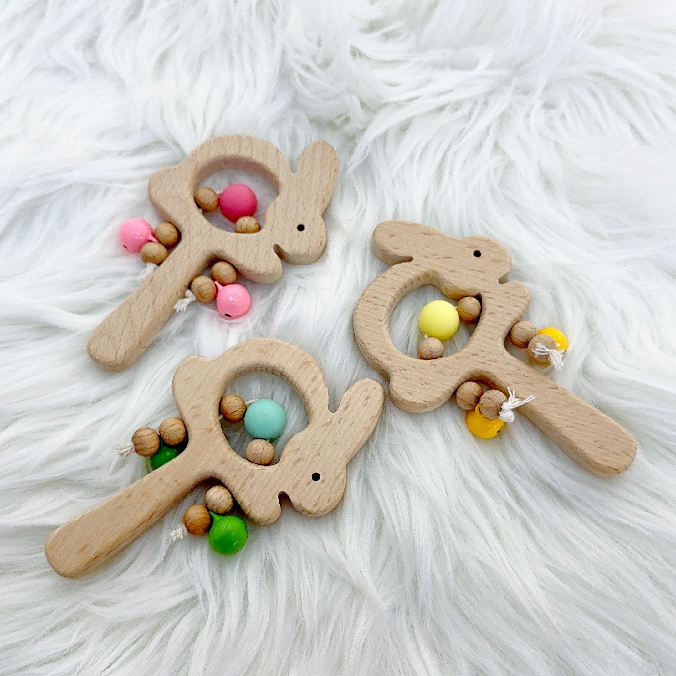 Beech Rabbit Rattle Wooden Silicone Children's Early Education Toy