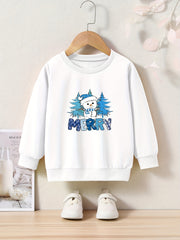 Cartoon Snowman Pattern Crew Neck Long Sleeve Sweatshirt For Girls