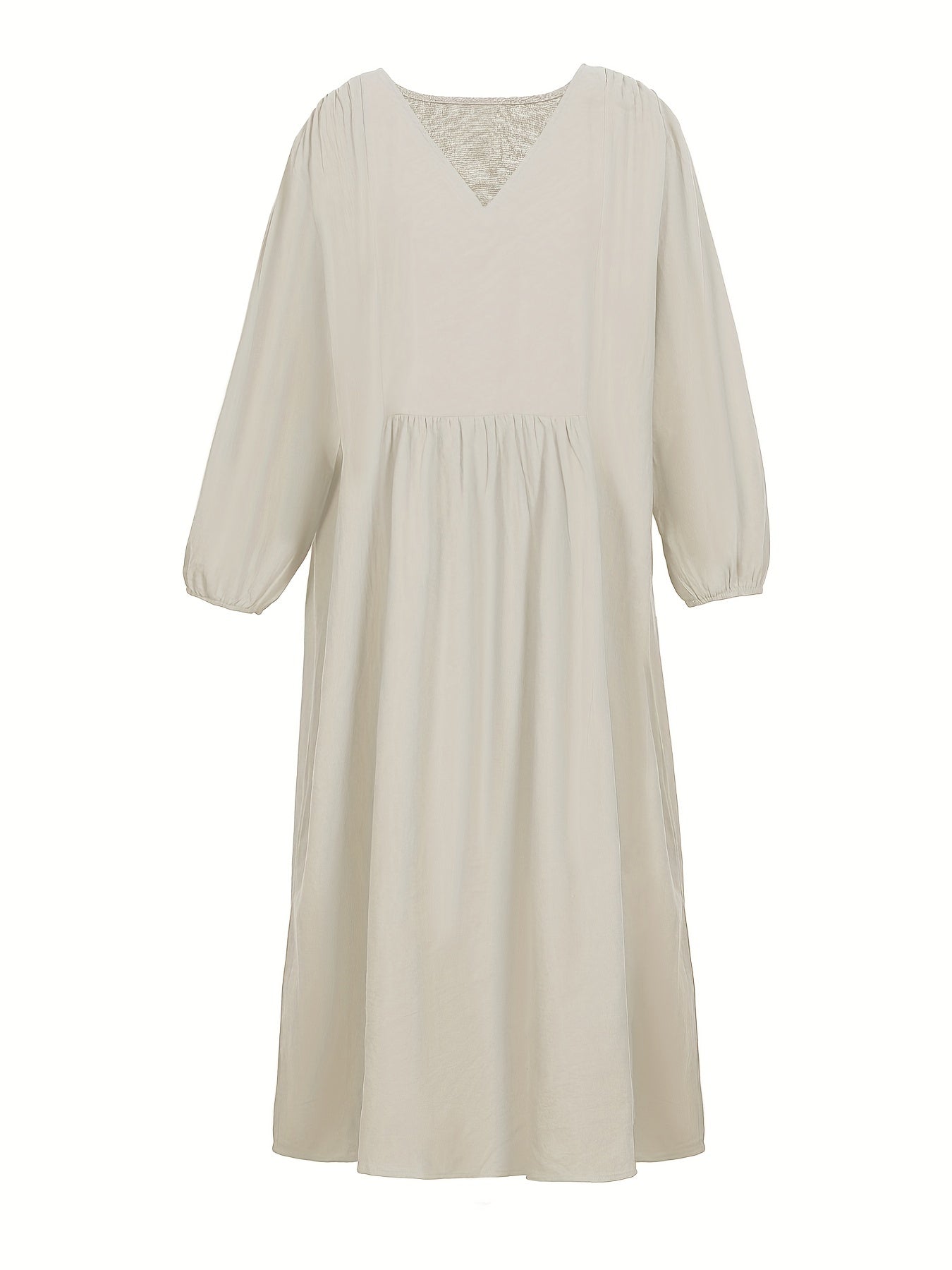 Solid Long Sleeve V-Neck Dress
