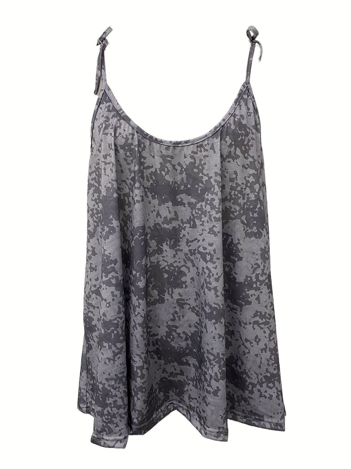 Casual Cami Top Random Print Round Neck Tie Shoulder