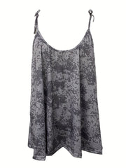 Casual Cami Top Random Print Round Neck Tie Shoulder