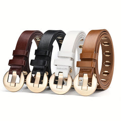 Oval Rivet Belt Casual Hollow PU Leather Women Pin Buckle Pants Belts