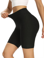 High Waist Seersucker Yoga Shorts for Women