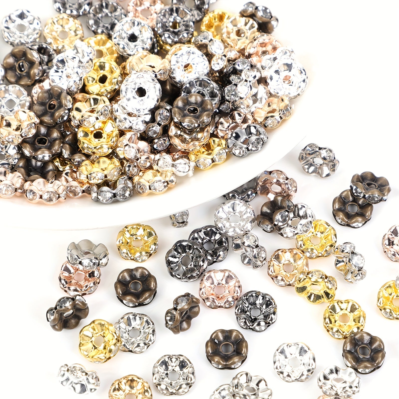 50Pcs Crystal Rhinestone Rondelle Spacer Beads for Jewelry Making