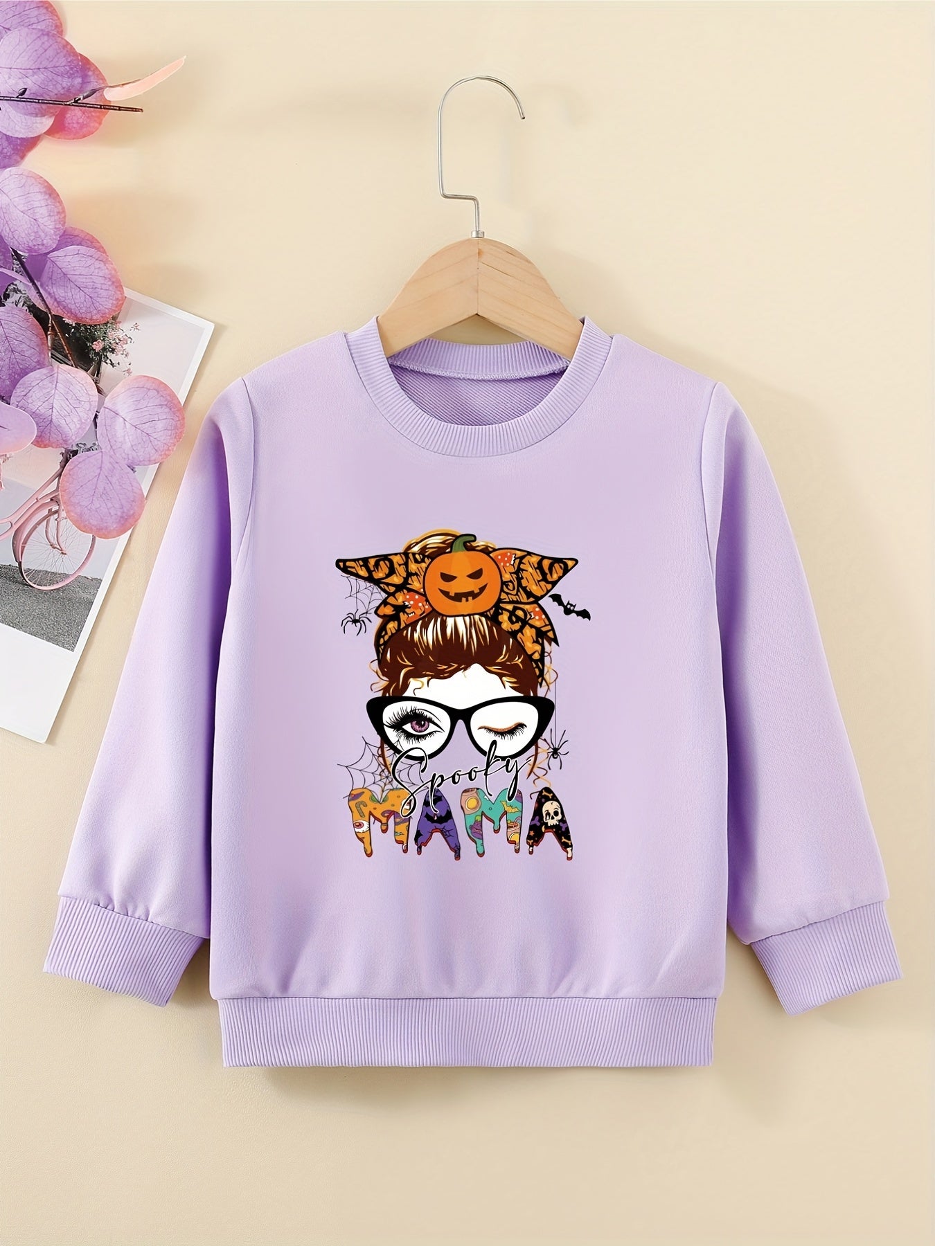 Halloween Portrait Graphic Sweatshirt For Girls Round Neck Comfy Fit