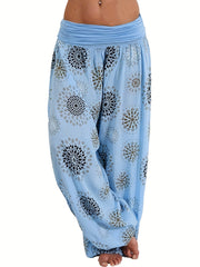 Boho Floral Harem Pants Elastic Waist Beach Pants
