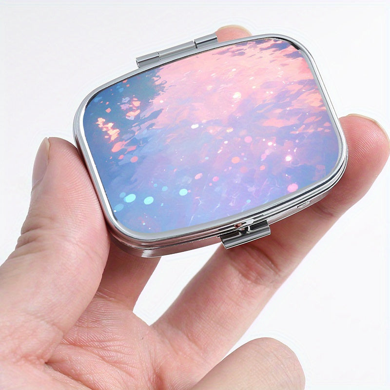 Sparkling Printed Square Pill Box Two Compartment Mini Portable Pill Box