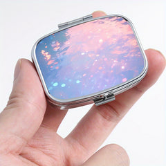 Sparkling Printed Square Pill Box Two Compartment Mini Portable Pill Box