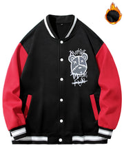 Men's Casual Warm Baseball Jacket With Monster Graphic