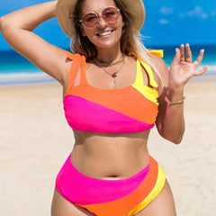 Colorblock Tie Shoulder Top & Underwear Swimsuit Set