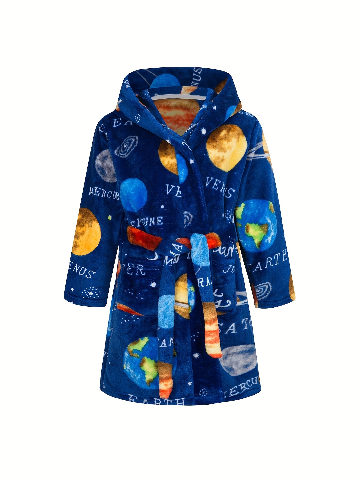 Kids Astronaut Planet Flannel Bathrobe Soft Hoodie Robes