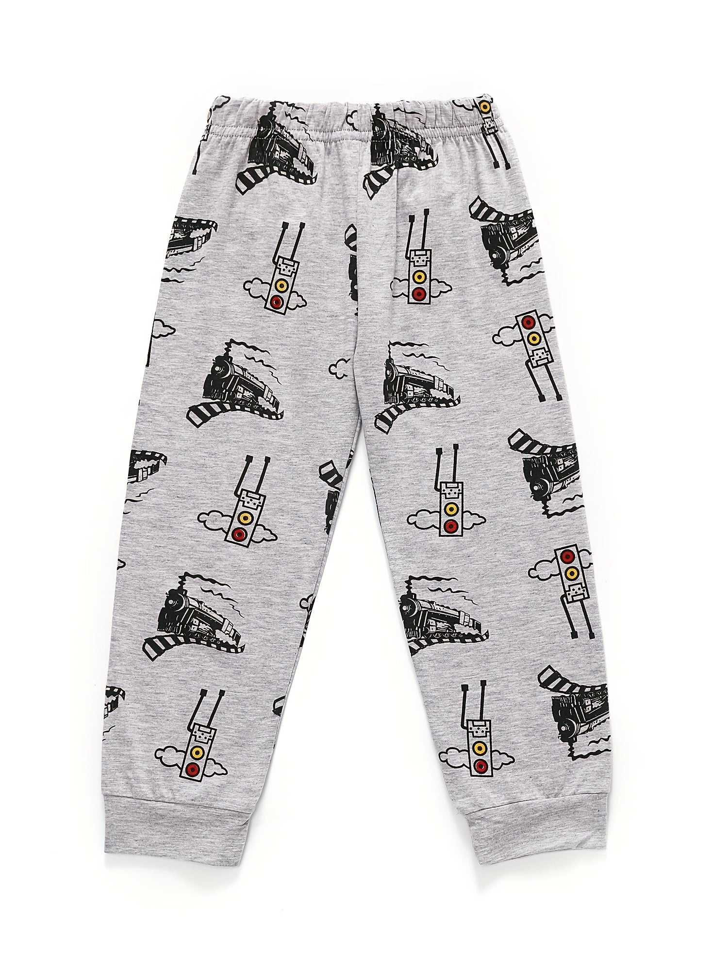 Boys Train Print Pajama Set Long Sleeve Top & Pants Homewear Kids Clothes