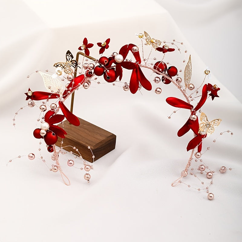 Velvet Flower Headband Bridal Head Piece Butterfly Decor Head Hoop