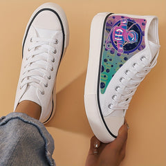 Cyber Astronaut Print High Top Canvas Sneakers