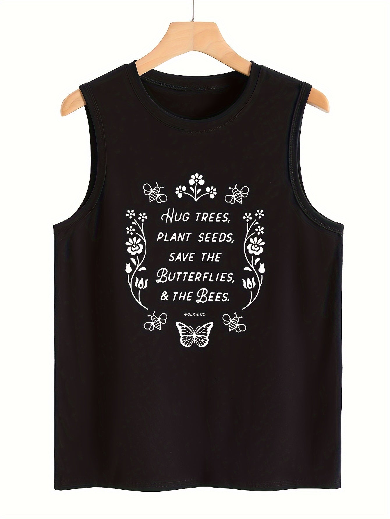 Insect & Letter Pattern Stretchy Sports Vest Casual Top