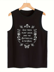 Insect & Letter Pattern Stretchy Sports Vest Casual Top