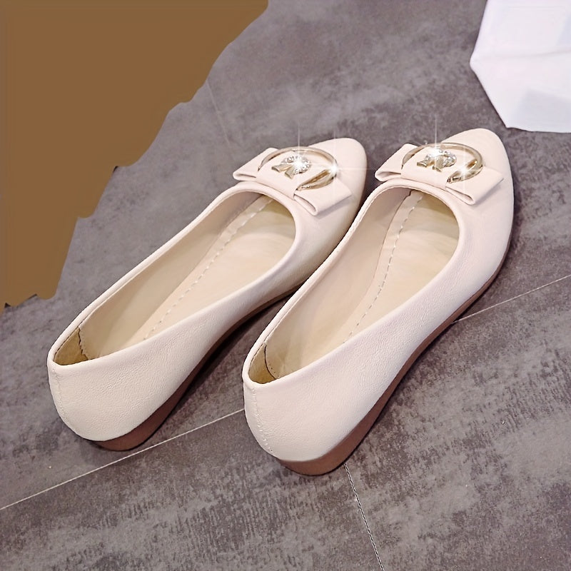 Women's Rhinestone Buckle Bow Flats Slip On Shoes