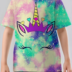 Unicorn Print Boys T-shirt Lightweight Short Sleeve Top Summer Kids Clothes