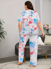Tie Dye Short Sleeve Top & Pants Pajama Set