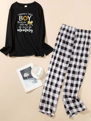 Sunflower Print Tee & Plaid Pants Lounge Set