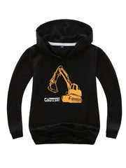 Kids Excavator Graphic Hoodie Cotton Hooded Sweatshirt
