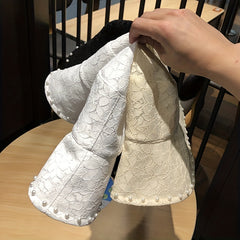 Faux Pearl Decor Bucket Hat Flower Embroidery Summer Sunshade Travel Beach Hats