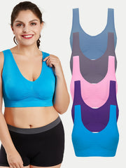 5 Pack Plus Size Bra Set Women's Plus Solid Ruched Breathable Bra 5pcs Set