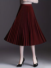 High Waist Pleated Skirts Midi Women's Clothing