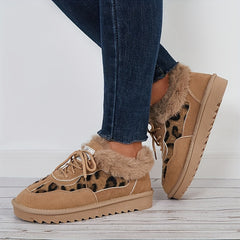 Women's Leopard Print Snow Boots Plush Lined Ankle Winter Shoes