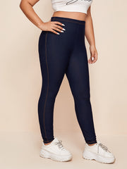 High Rise Solid Leggings Women's Plus High Stretch Skinny Pants