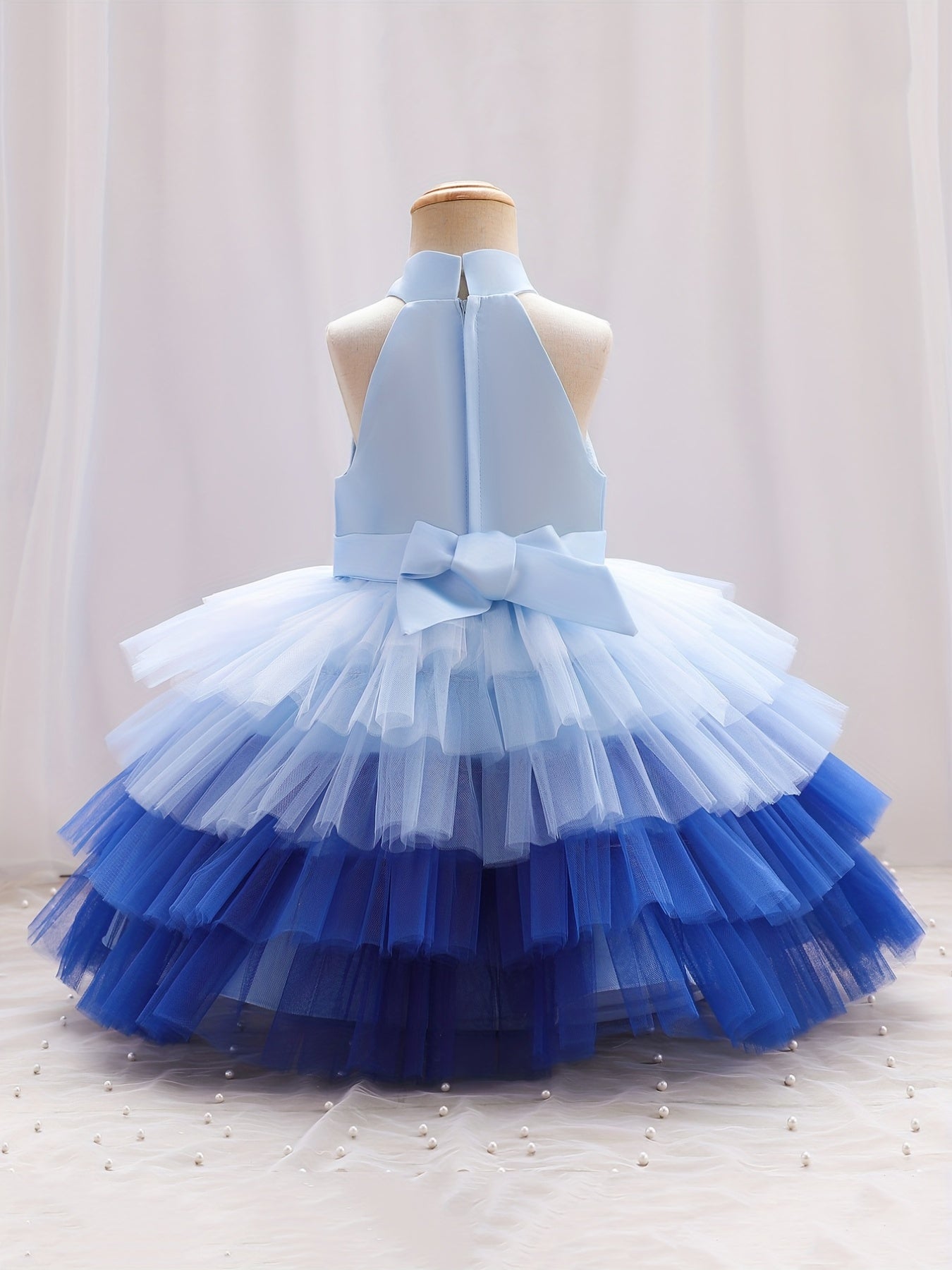 Girls Sleeveless Mesh Princess Dress With Bow