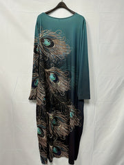 Peacock Print Long Sleeve Maxi Dress