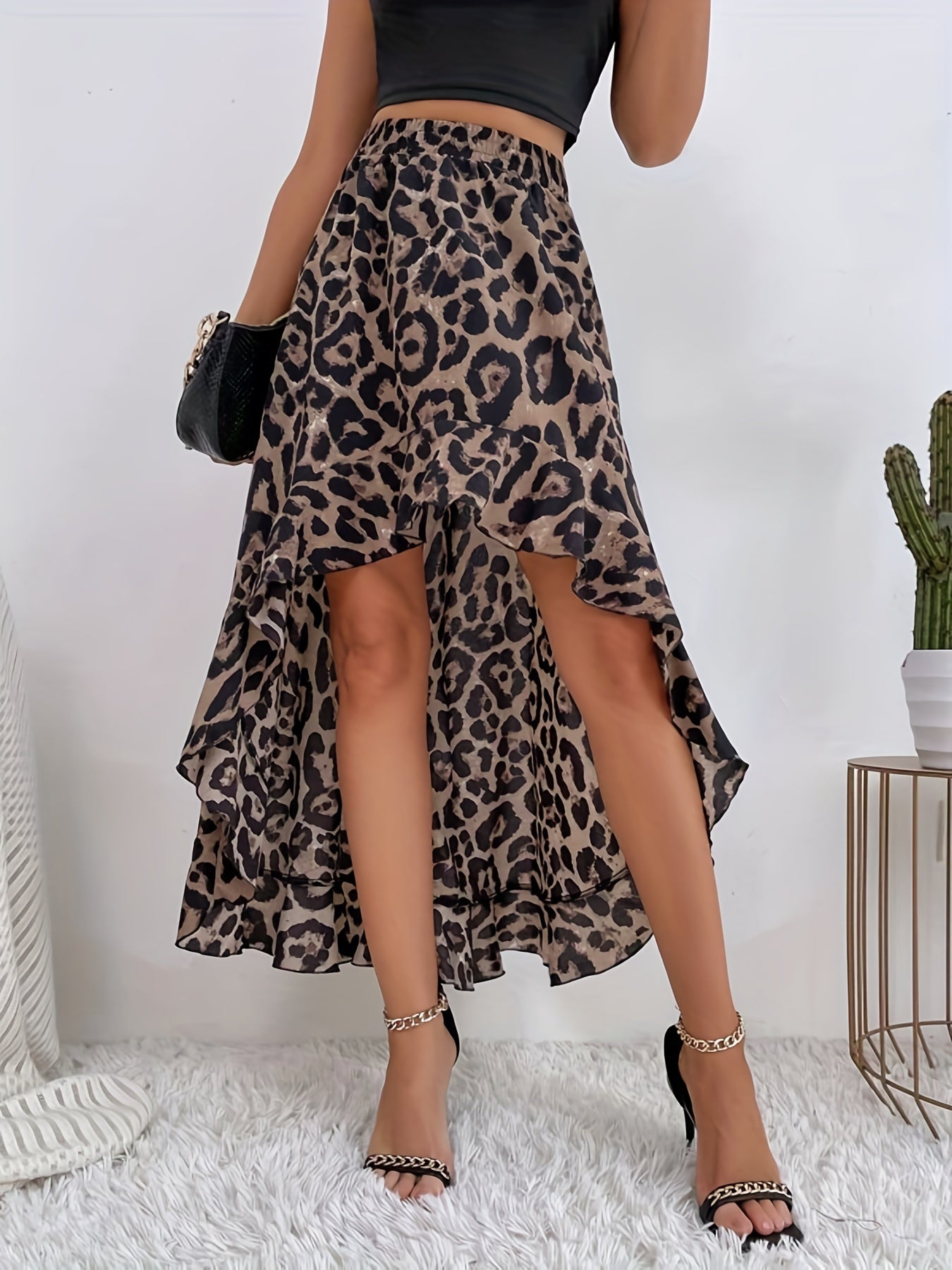 Leopard Print Ruffled Skirt Retro Loose Casual Skirt