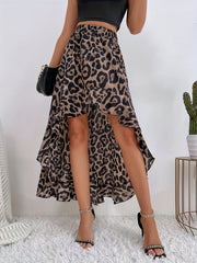 Leopard Print Ruffled Skirt Retro Loose Casual Skirt