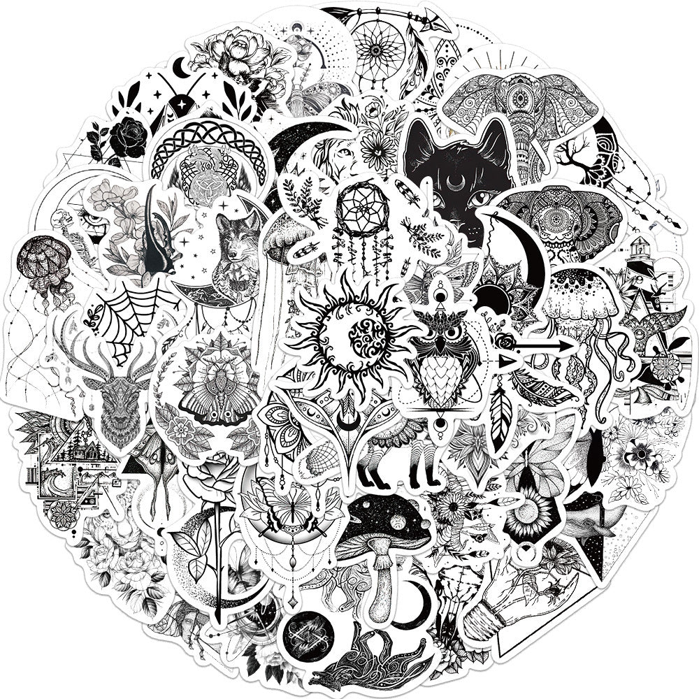 Gothic Doodle Stickers - 50 Sheets - Water Cups, Luggage, Notebooks