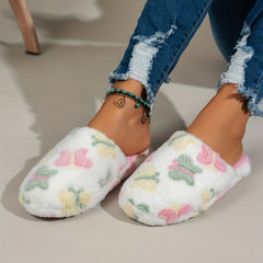 Women's Butterfly Print Plush Slippers Warm Cozy Indoor Shoes